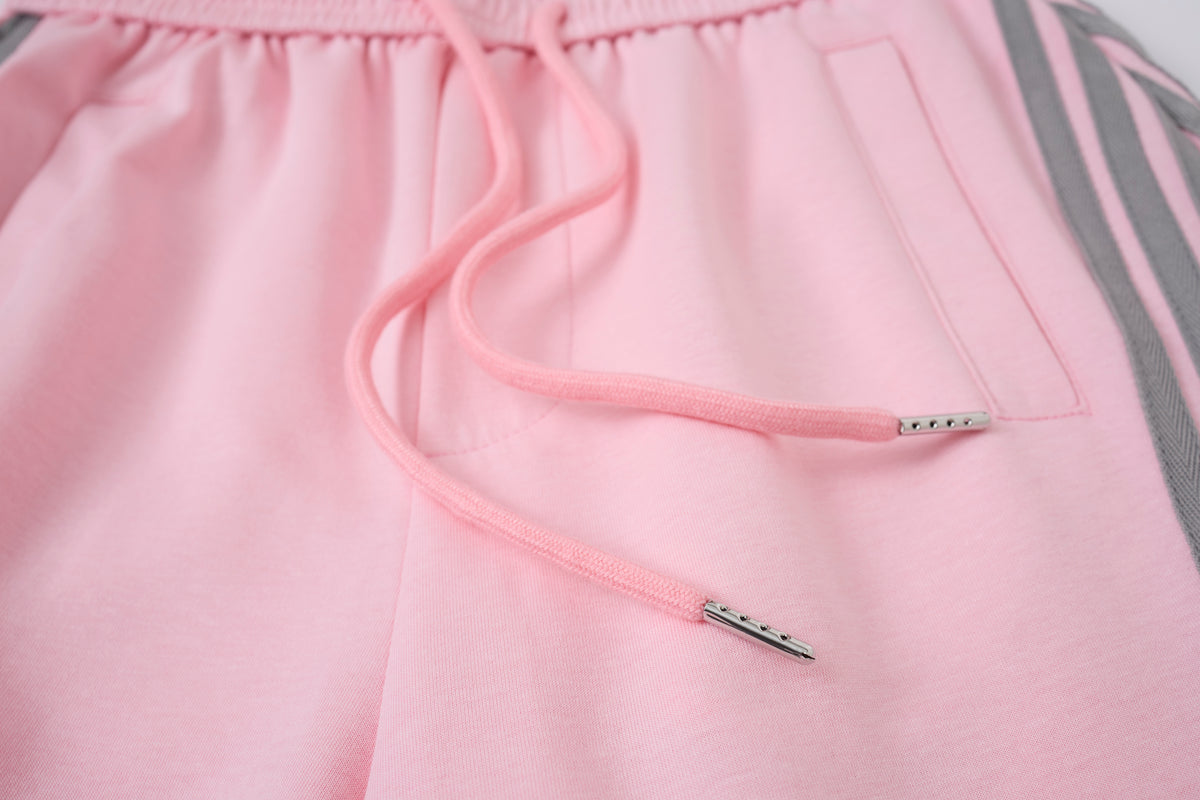 Women’s Retro Pink & Gray Striped Oversized Track Pants with Elastic Drawstring Waist