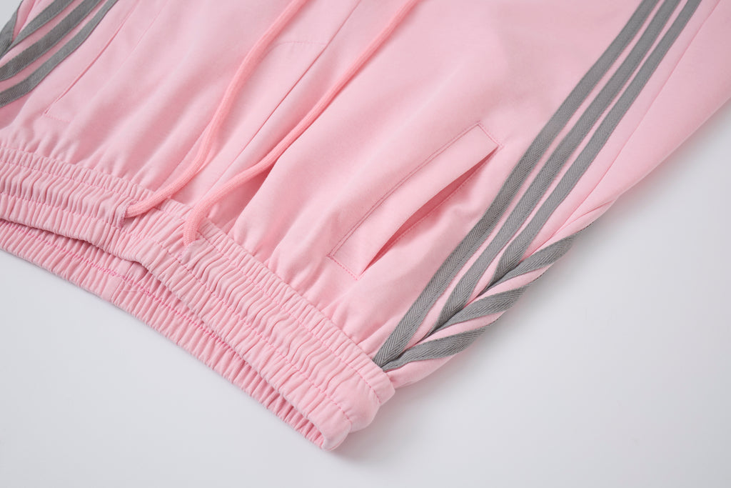 Women’s Retro Pink & Gray Striped Oversized Track Pants with Elastic Drawstring Waist