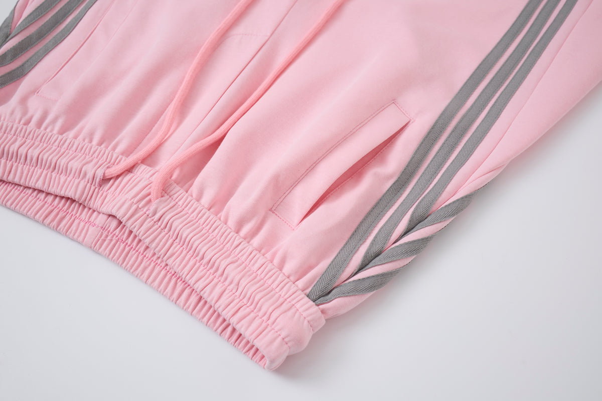 Women’s Retro Pink & Gray Striped Oversized Track Pants with Elastic Drawstring Waist