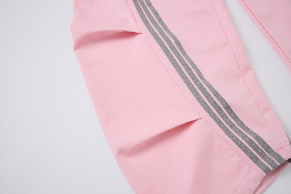 Women’s Retro Pink & Gray Striped Oversized Track Pants with Elastic Drawstring Waist