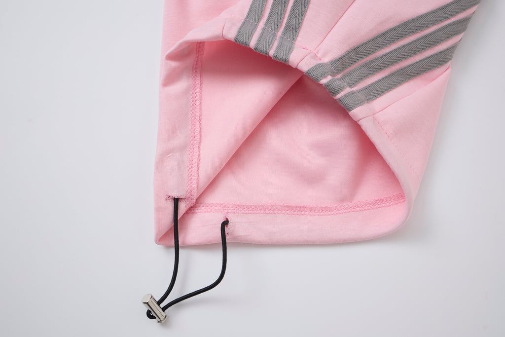Women’s Retro Pink & Gray Striped Oversized Track Pants with Elastic Drawstring Waist