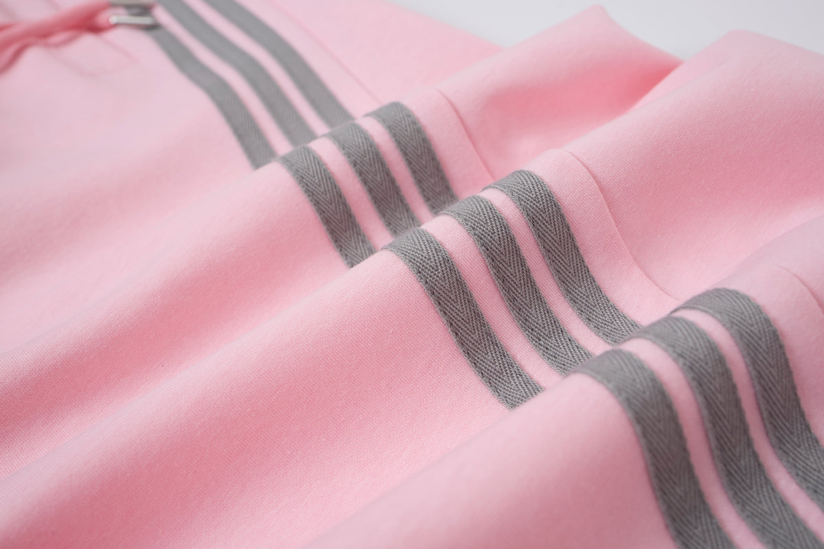 Women’s Retro Pink & Gray Striped Oversized Track Pants with Elastic Drawstring Waist