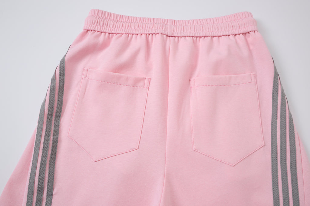 Women’s Retro Pink & Gray Striped Oversized Track Pants with Elastic Drawstring Waist