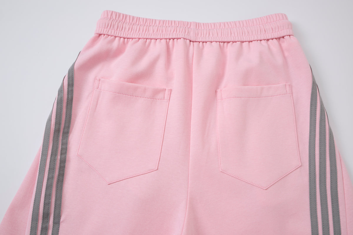 Women’s Retro Pink & Gray Striped Oversized Track Pants with Elastic Drawstring Waist