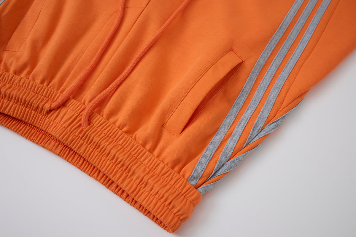 Women’s Retro Orange Striped Wide-Leg Track Pants with Adjustable Cinch Hems