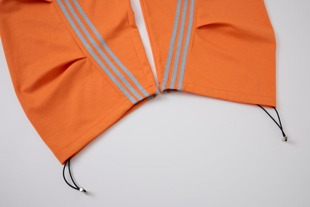 Women’s Retro Orange Striped Wide-Leg Track Pants with Adjustable Cinch Hems