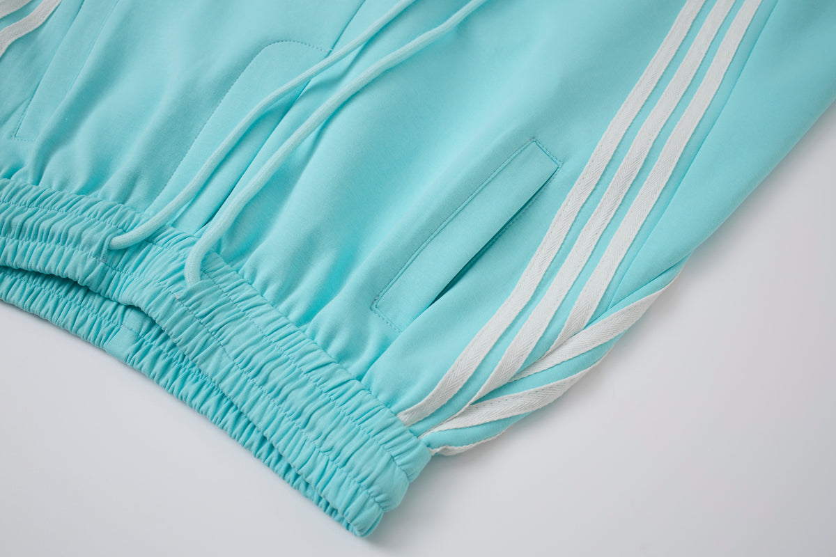 Women’s Light Blue Triple-Stripe Baggy Wide-Leg Track Pants with Drawstring Waist and Pockets