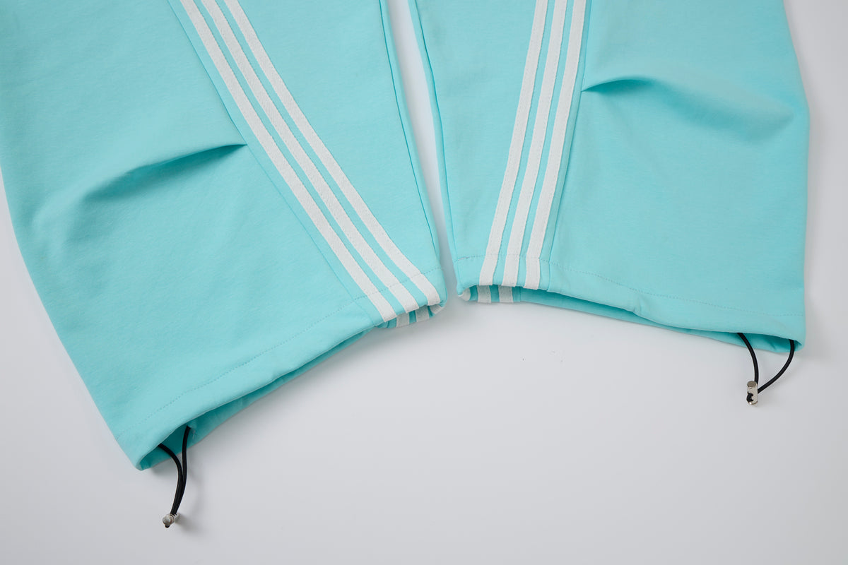 Women’s Light Blue Triple-Stripe Baggy Wide-Leg Track Pants with Drawstring Waist and Pockets
