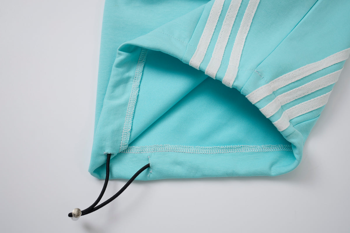 Women’s Light Blue Triple-Stripe Baggy Wide-Leg Track Pants with Drawstring Waist and Pockets