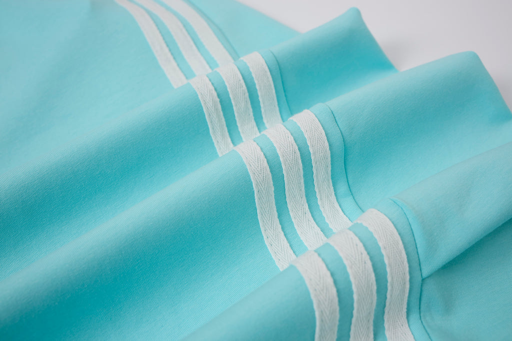 Women’s Light Blue Triple-Stripe Baggy Wide-Leg Track Pants with Drawstring Waist and Pockets