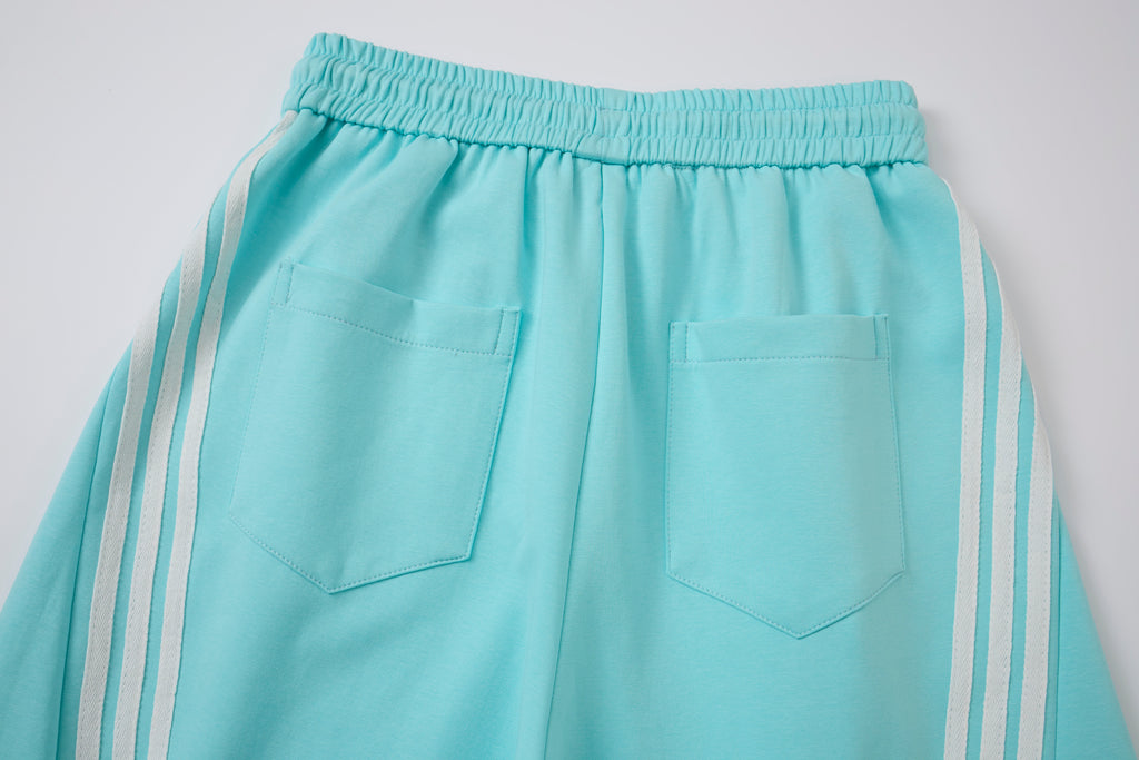 Women’s Light Blue Triple-Stripe Baggy Wide-Leg Track Pants with Drawstring Waist and Pockets