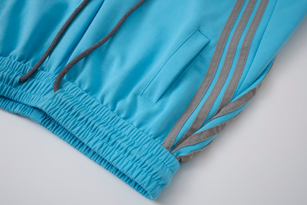Women’s Blue & Gray Triple-Stripe Oversized Wide-Leg Track Pants with Drawstring Waist and Pockets