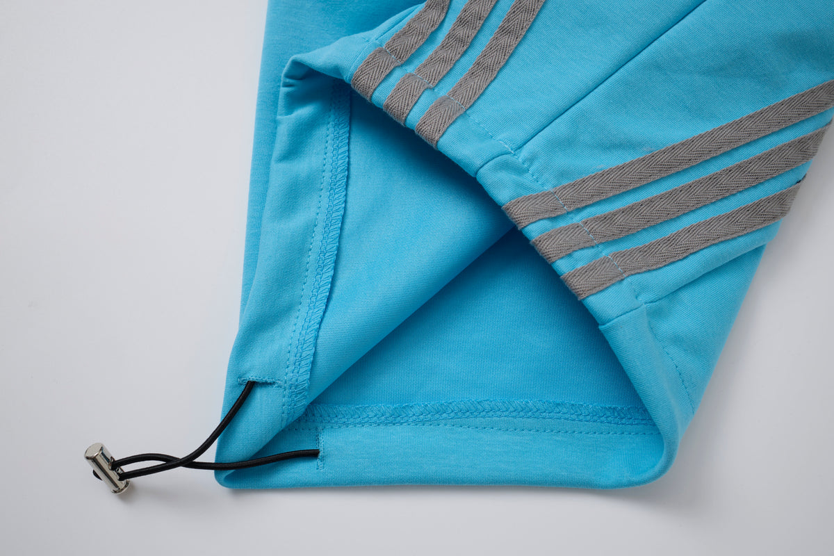 Women’s Blue & Gray Triple-Stripe Oversized Wide-Leg Track Pants with Drawstring Waist and Pockets