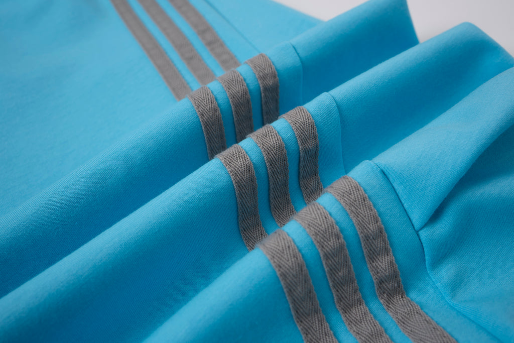 Women’s Blue & Gray Triple-Stripe Oversized Wide-Leg Track Pants with Drawstring Waist and Pockets