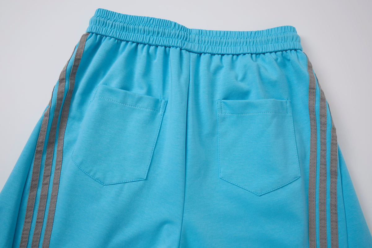 Women’s Blue & Gray Triple-Stripe Oversized Wide-Leg Track Pants with Drawstring Waist and Pockets