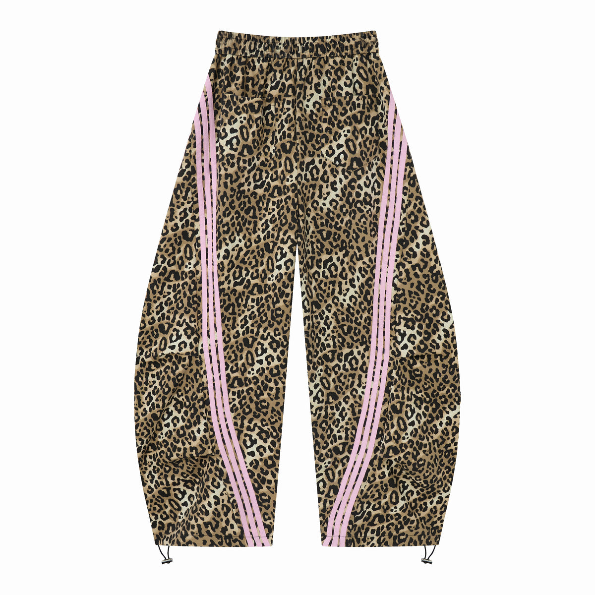 Untamed Club Women’s Leopard Print Track Pants – Baggy Barrel-Leg Streetwear Pants with Triple Side Stripes