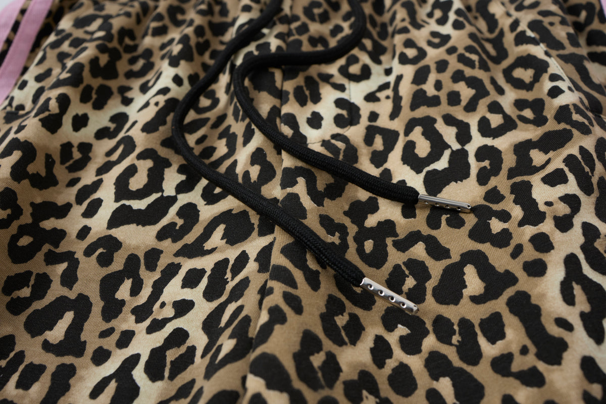 Untamed Club Women’s Leopard Print Track Pants – Baggy Barrel-Leg Streetwear Pants with Triple Side Stripes
