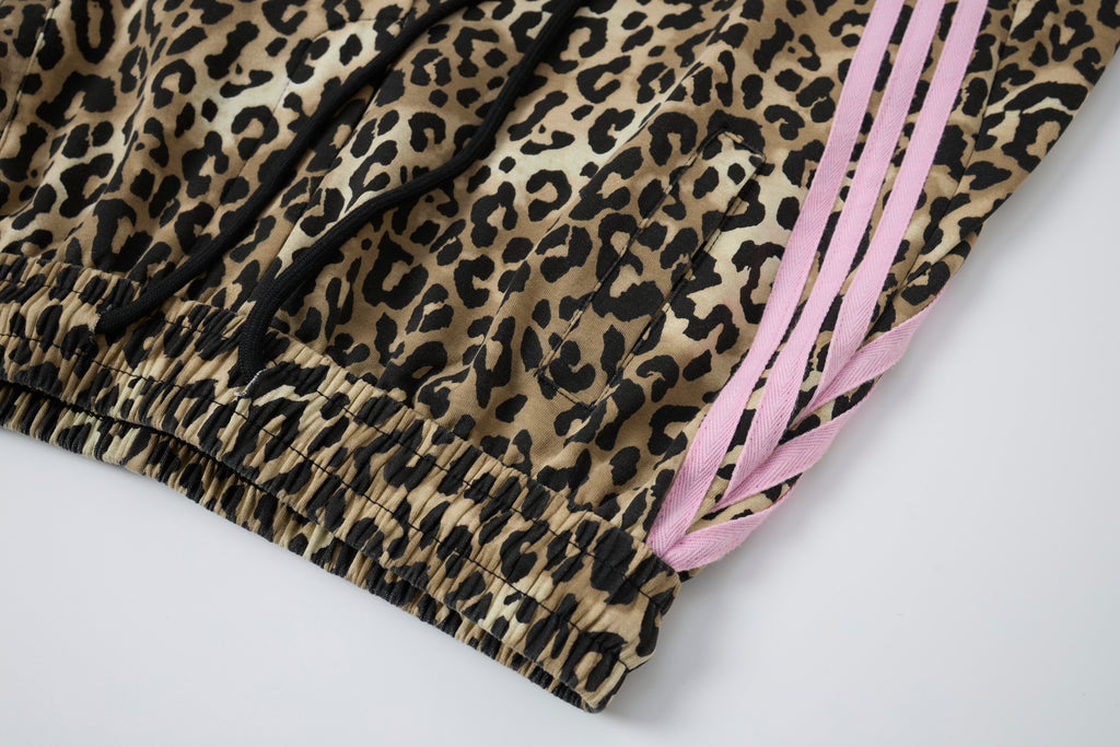 Untamed Club Women’s Leopard Print Track Pants – Baggy Barrel-Leg Streetwear Pants with Triple Side Stripes