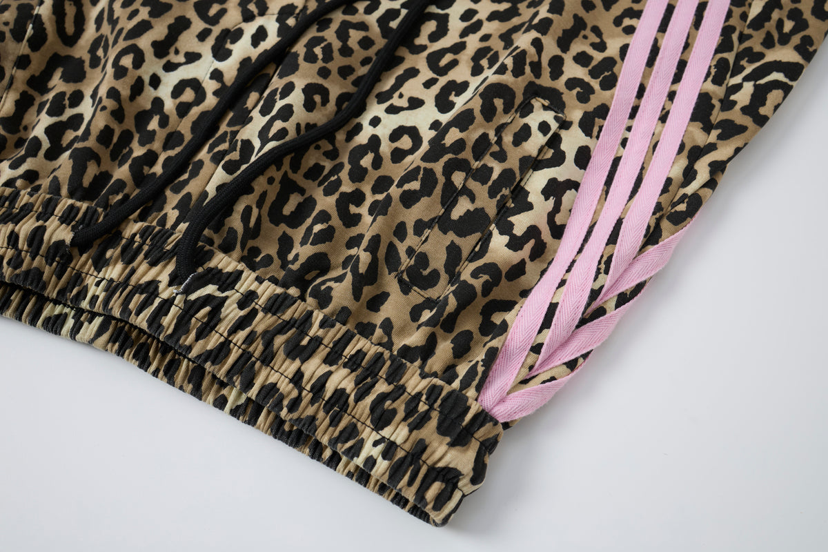 Untamed Club Women’s Leopard Print Track Pants – Baggy Barrel-Leg Streetwear Pants with Triple Side Stripes