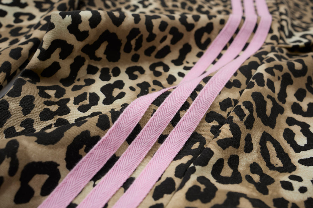 Untamed Club Women’s Leopard Print Track Pants – Baggy Barrel-Leg Streetwear Pants with Triple Side Stripes