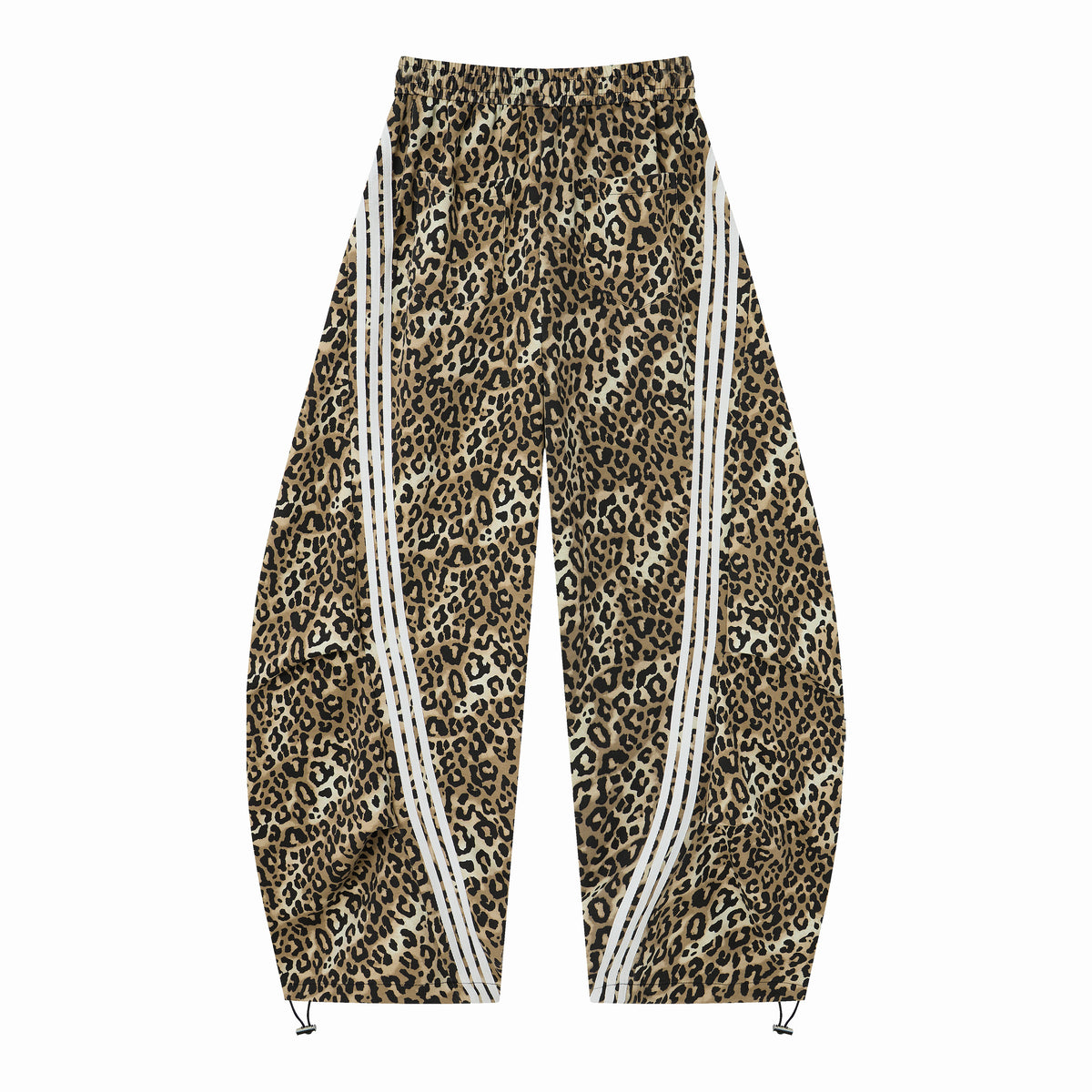 Untamed Club Women’s Leopard Print Track Pants – Baggy Barrel-Leg Streetwear Pants with Triple Side Stripes