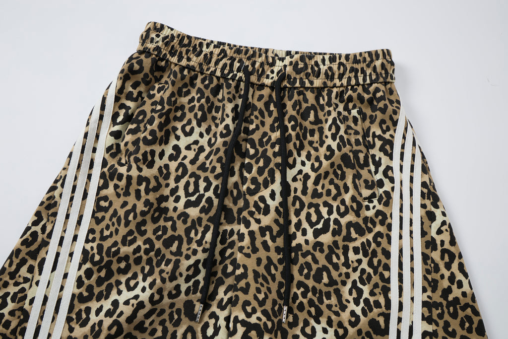Untamed Club Women’s Leopard Print Track Pants – Baggy Barrel-Leg Streetwear Pants with Triple Side Stripes
