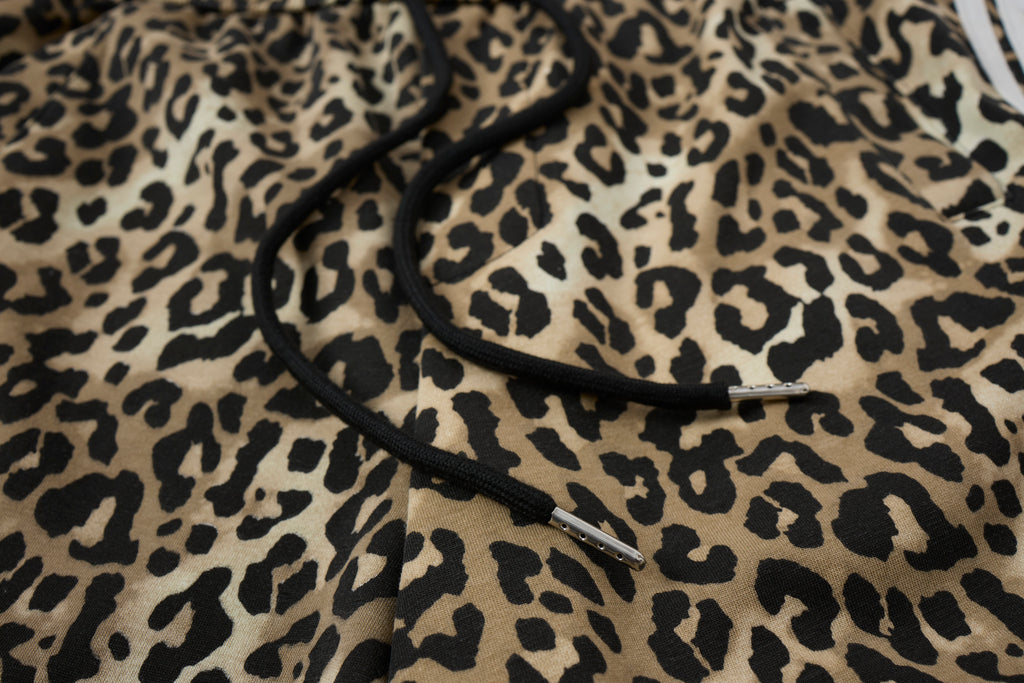 Untamed Club Women’s Leopard Print Track Pants – Baggy Barrel-Leg Streetwear Pants with Triple Side Stripes