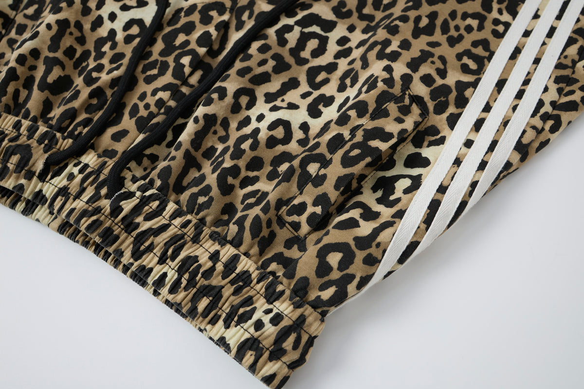 Untamed Club Women’s Leopard Print Track Pants – Baggy Barrel-Leg Streetwear Pants with Triple Side Stripes