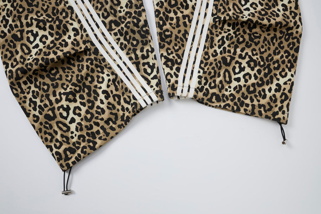 Untamed Club Women’s Leopard Print Track Pants – Baggy Barrel-Leg Streetwear Pants with Triple Side Stripes