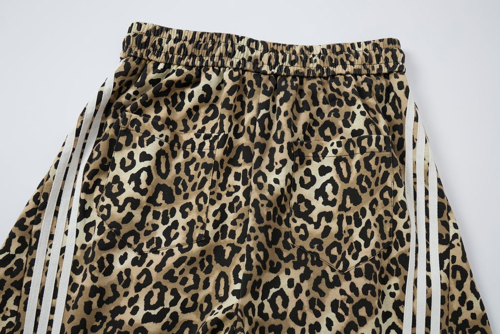 Untamed Club Women’s Leopard Print Track Pants – Baggy Barrel-Leg Streetwear Pants with Triple Side Stripes