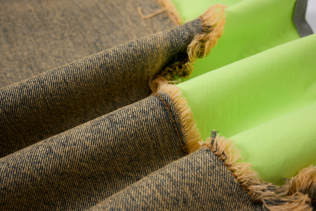 Women’s Vintage Wash Deconstructed Denim Track Pants – Neon Green Contrast Baggy Streetwear Jeans