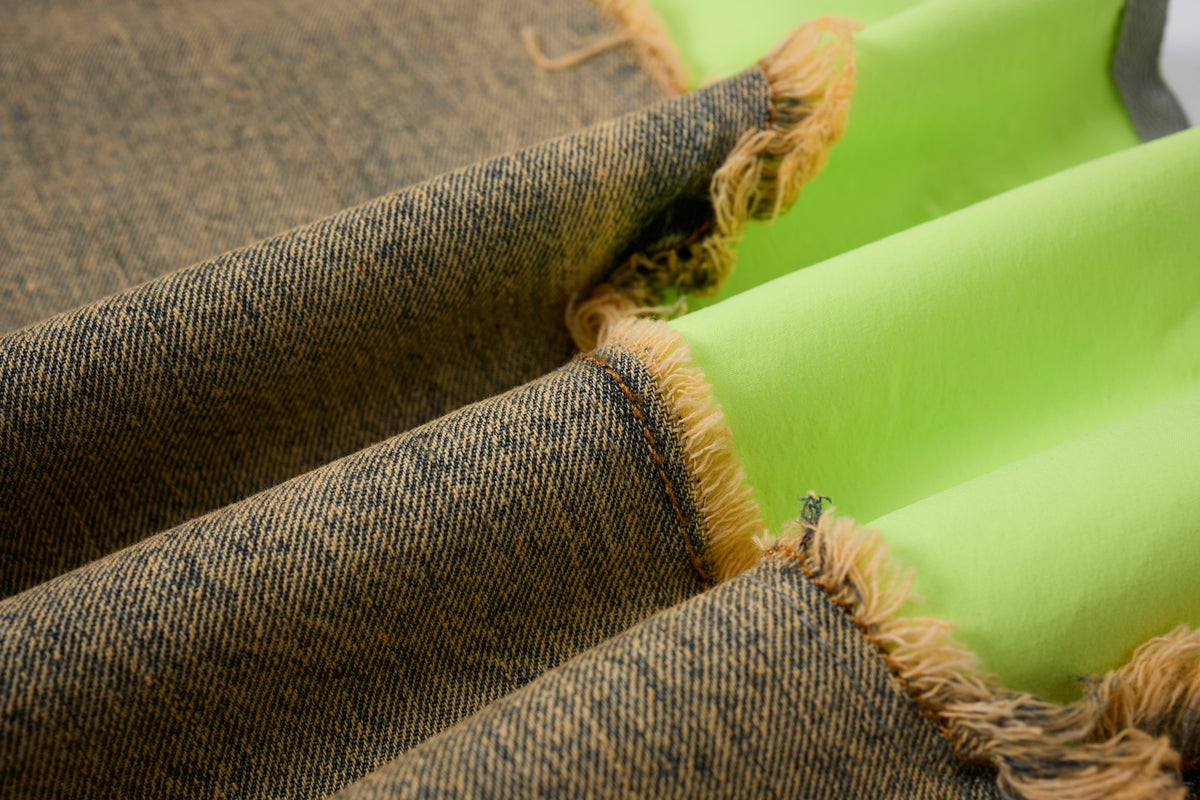 Women’s Vintage Wash Deconstructed Denim Track Pants – Neon Green Contrast Baggy Streetwear Jeans