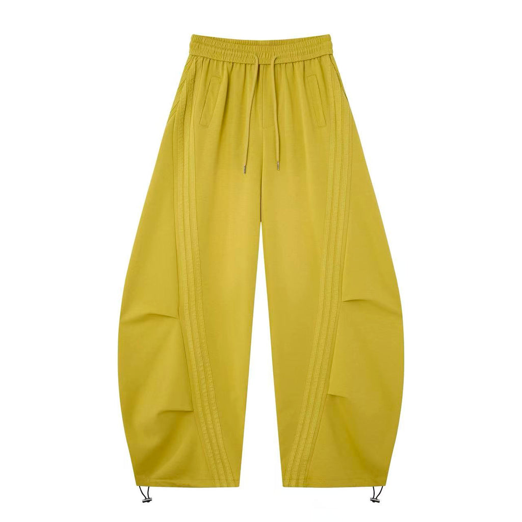 2026 New Arrival Mustard Yellow American‑Style Side‑Striped Casual Pants for Women, Trendy Spliced Draping Wide‑Leg Sweatpants