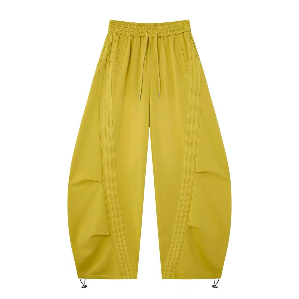 2026 New Arrival Mustard Yellow American‑Style Side‑Striped Casual Pants for Women, Trendy Spliced Draping Wide‑Leg Sweatpants