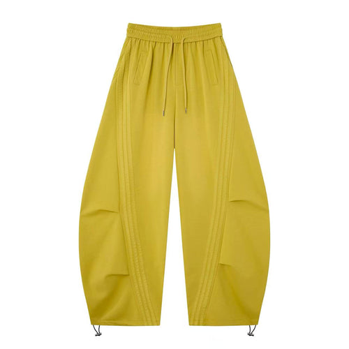 2026 New Arrival Mustard Yellow American‑Style Side‑Striped Casual Pants for Women, Trendy Spliced Draping Wide‑Leg Sweatpants