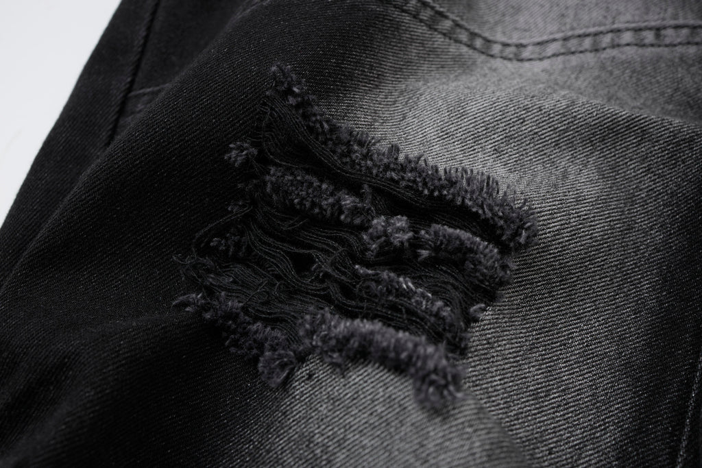 Shadow Ops Distressed Black Cargo Jeans – Relaxed Wide-Leg Utility Denim Pants with Multi-Pocket Detail