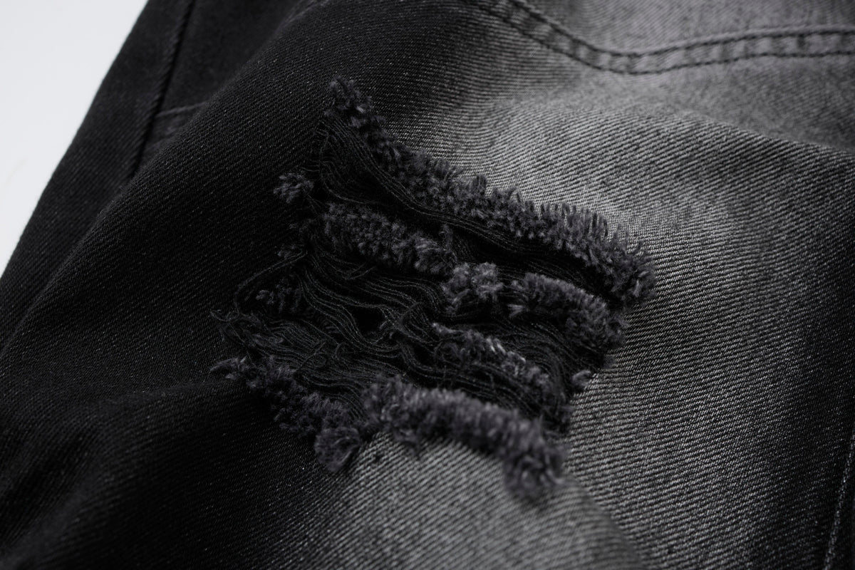 Shadow Ops Distressed Black Cargo Jeans – Relaxed Wide-Leg Utility Denim Pants with Multi-Pocket Detail