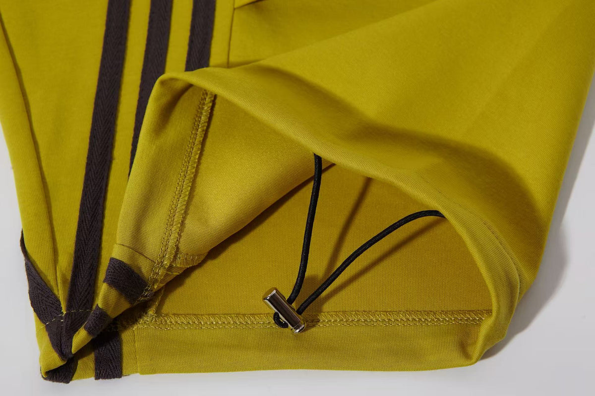 Women’s Retro Chartreuse Triple-Stripe Baggy Wide-Leg Track Pants with Elastic Drawstring Waist and Pockets