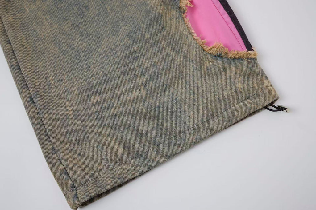 Women’s Pink Contrast Deconstructed Ultra-Baggy Wide-Leg Denim Jeans