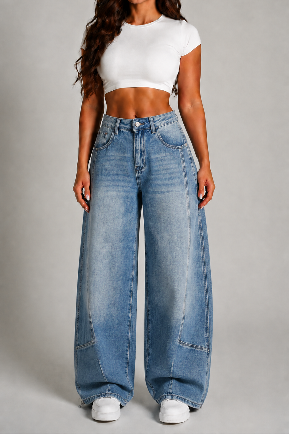 Vintage Wash Barrel Jeans – Panel Detail Wide Leg Denim