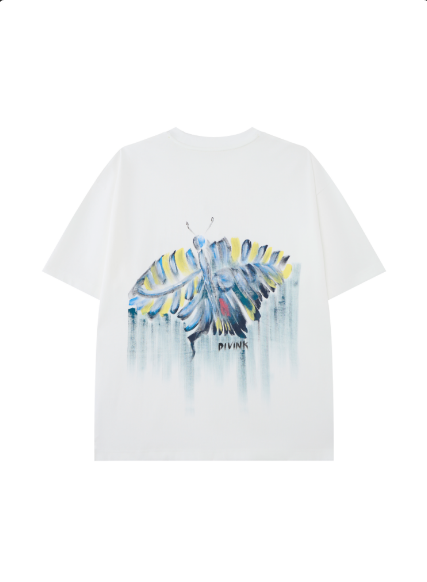 DIVINK Wingform Graphic Tee – Abstract Insect Art Oversized T-Shirt