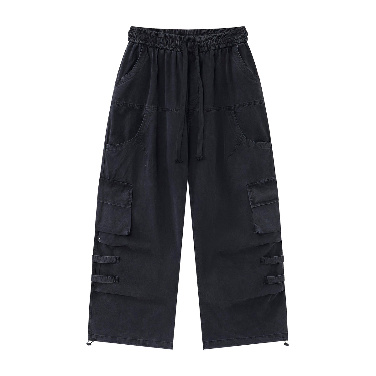 After Dark Women’s Washed Black Cargo Pants – Relaxed Wide-Leg Utility Streetwear Pants with Drawstring Waist