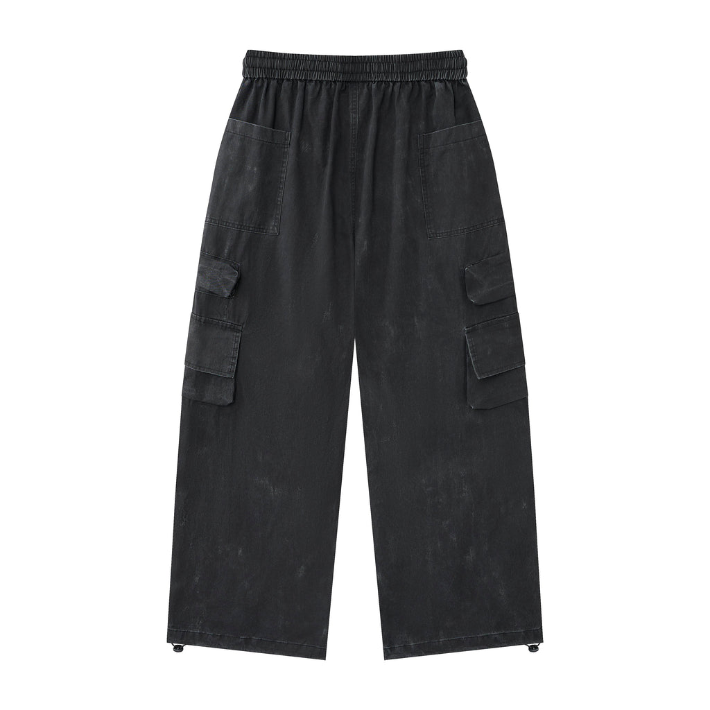 Noir Motion Women’s Washed Black Cargo Pants – Baggy Wide-Leg Utility Streetwear Pants with Multi-Pocket Detail