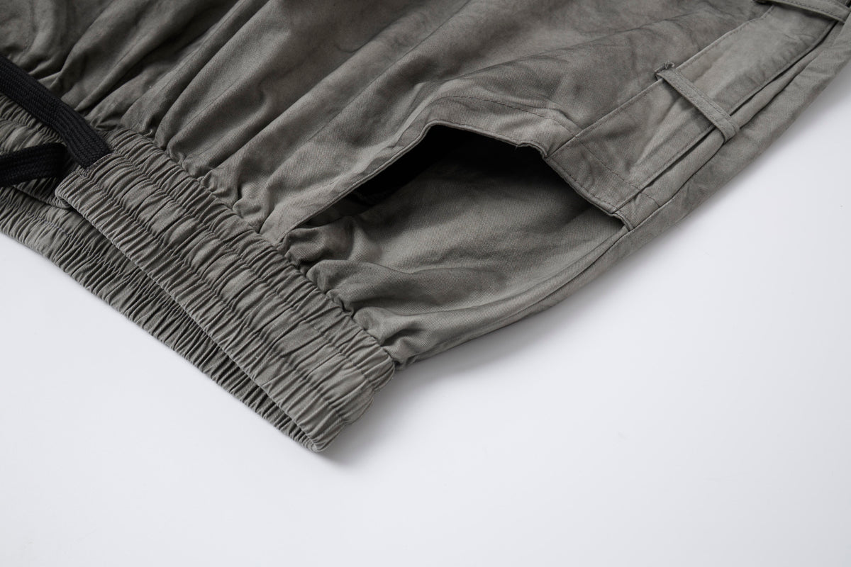 Concrete Rush Women’s Distressed Cargo Pants – Washed Gray Baggy Wide-Leg Utility Pants with Zipper Pockets