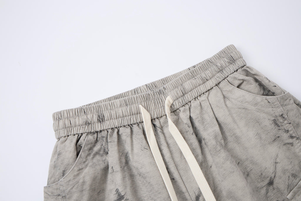 Desert Smoke Washed Cargo Pants – Women’s Gray Baggy Wide-Leg Utility Pants with Drawstring Waist