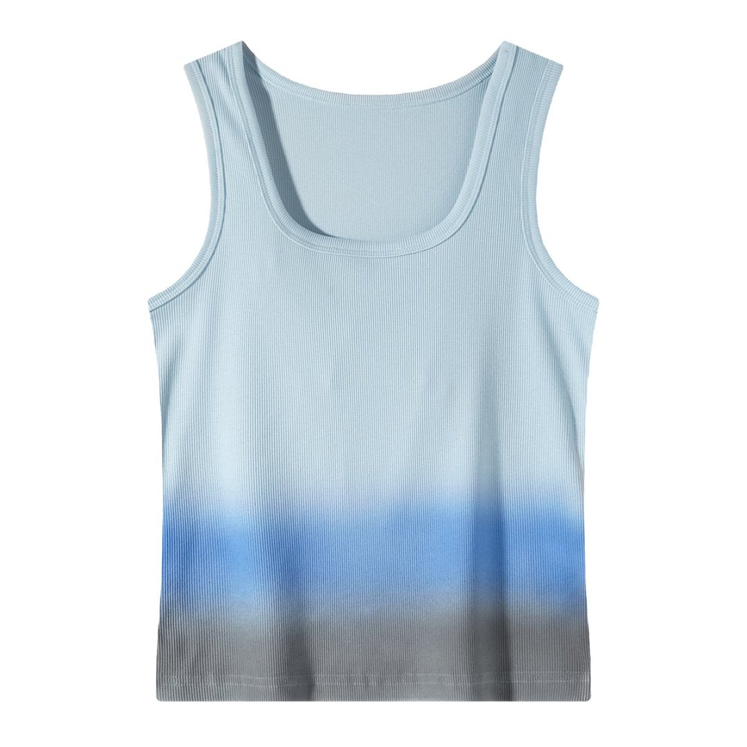 Women’s Sunset Ombre Ribbed Crop Tank Top – Blush Pink & Gray