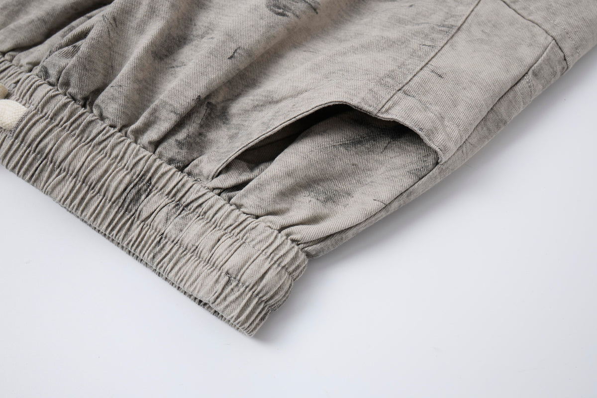 Desert Smoke Washed Cargo Pants – Women’s Gray Baggy Wide-Leg Utility Pants with Drawstring Waist