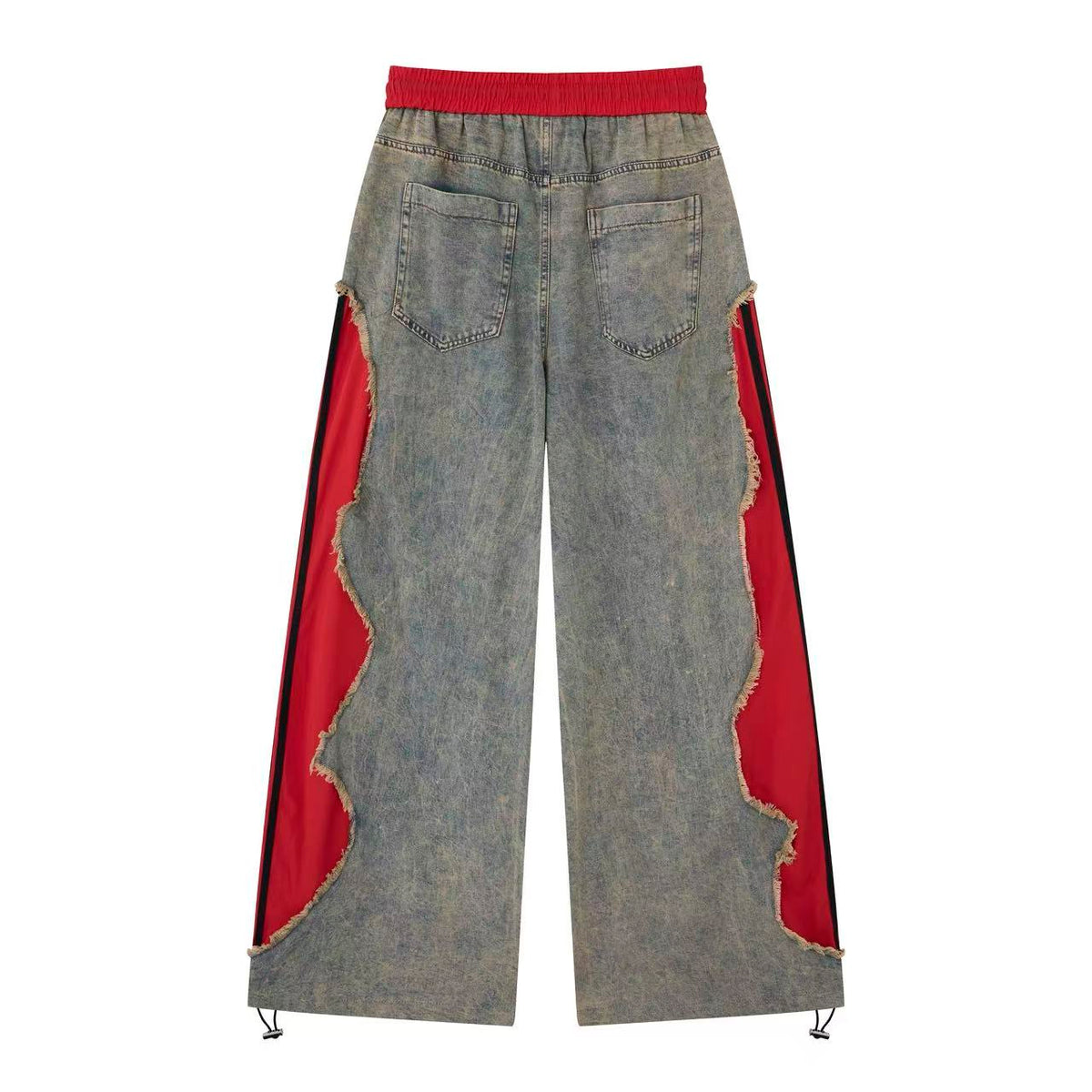 Women’s Vintage Wash Red Contrast Distressed Baggy Wide-Leg Jeans