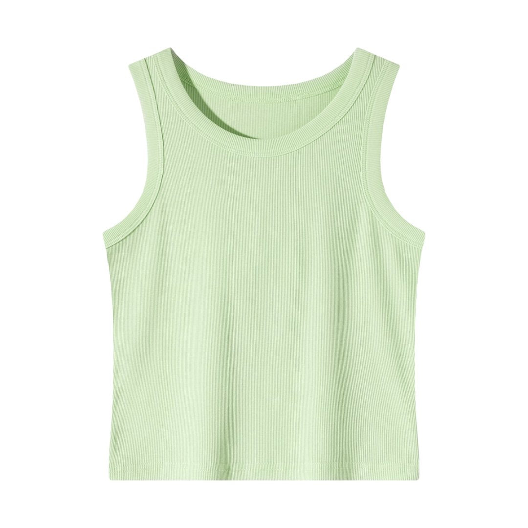 Women’s Blue Ribbed Fitted Tank Top – Sleeveless Scoop Neck Cropped Summer Basic Top