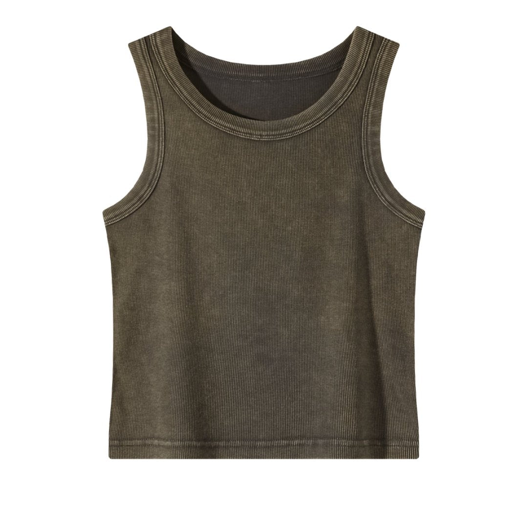 Women’s Blue Ribbed Fitted Tank Top – Sleeveless Scoop Neck Cropped Summer Basic Top